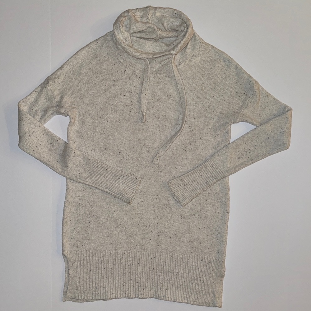 Ruby Moon Soft Knit Cowl Neck Drawstring Pullover Cream with Grey Specks XS EUC